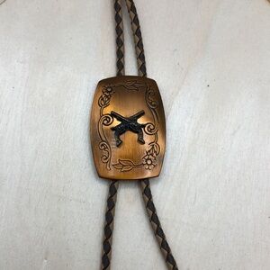 Vintage artisan copper bolo necklace double pistols-unisex.